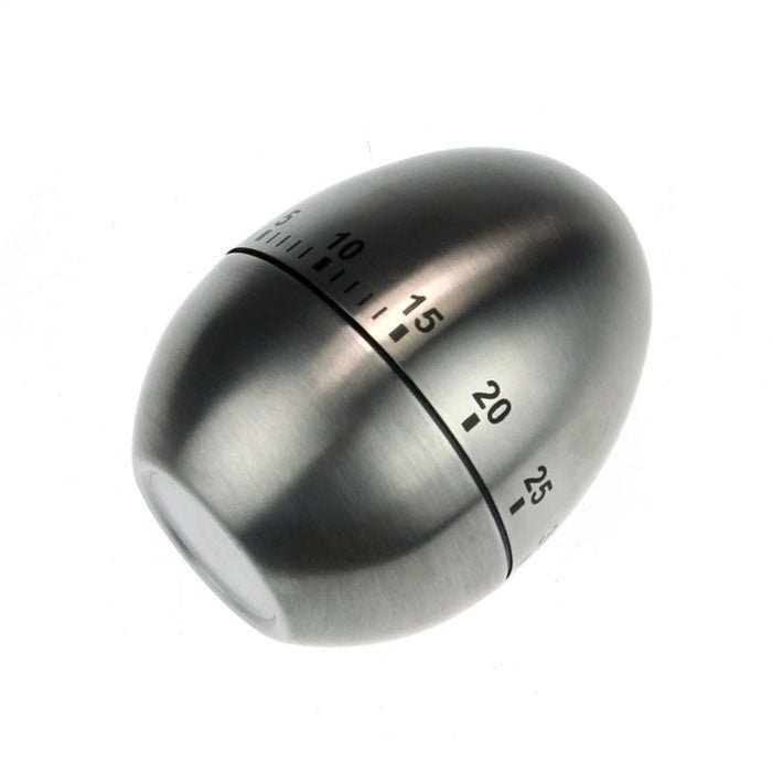 Kitchen Timer in the Shape of a Stainless Steel Egg: silver, black egg-shaped timer, minimal style