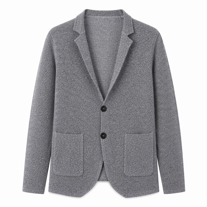 Knit Blazer Cardigan for Men with a Stylish Stand Collar Gray