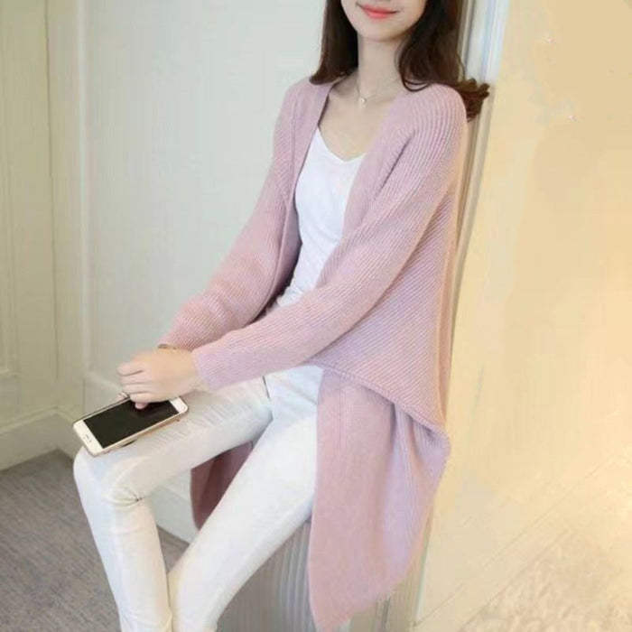 Knitted Cardigan with Mid-Length and Open Front for Women: olive green, white long open-front cardigan, casual minimal style