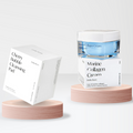 Korean Delight, Complete Skincare Collection: white, light blue cosmetic cream jar with box packaging, minimal, clean skincar