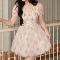 Korean-inspired Floral Mini Dress: pale pink, cream dress, romantic feminine cottagecore style