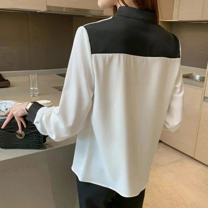Korean-Inspired Women's Stand Collar Top: white, black women's blouse, minimal style