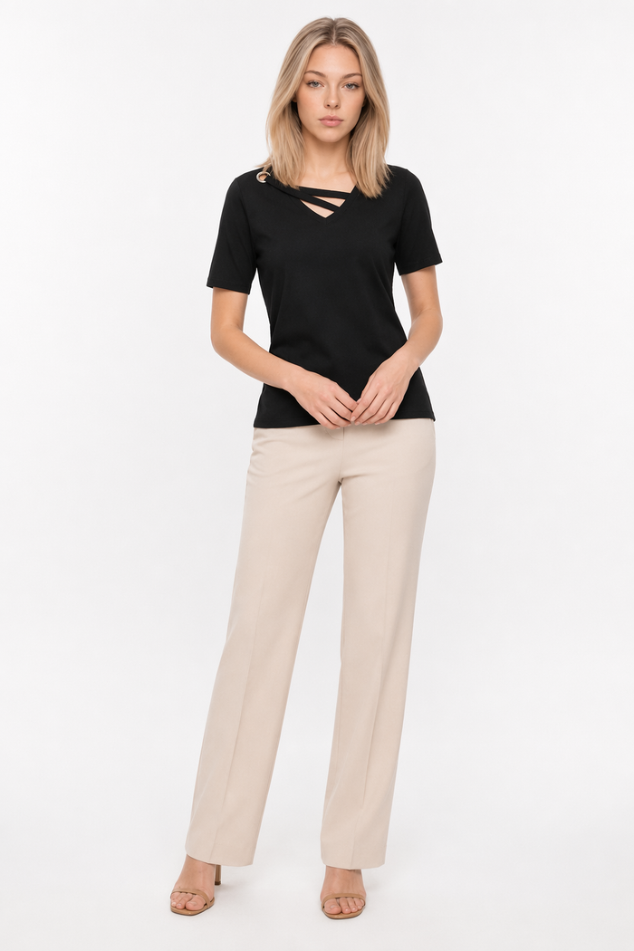 Korean V-Neck Women's Summer Blouse Black