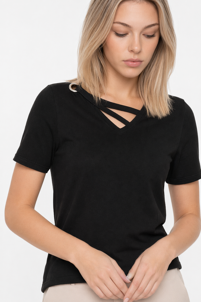 Korean V-Neck Women's Summer Blouse Black