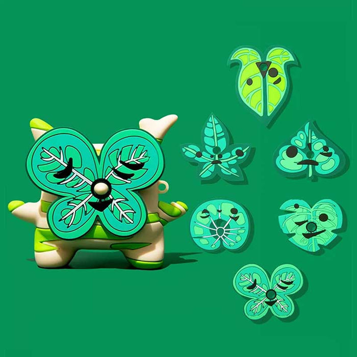 Korok AirPod Case for AirPods Pro: green, teal butterflies and leafy botanical motifs, cartoon, botanical, stylized style