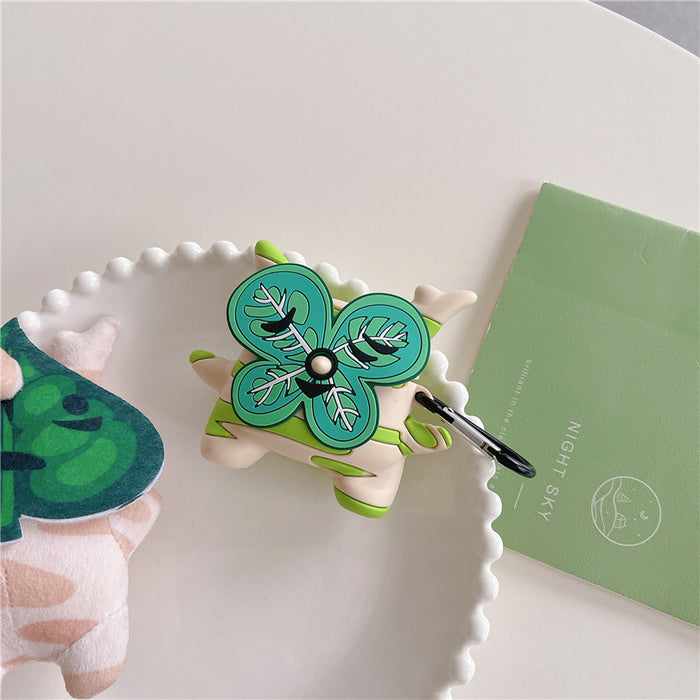 Korok AirPod Case for AirPods Pro: green, teal butterflies and leafy botanical motifs, cartoon, botanical, stylized style