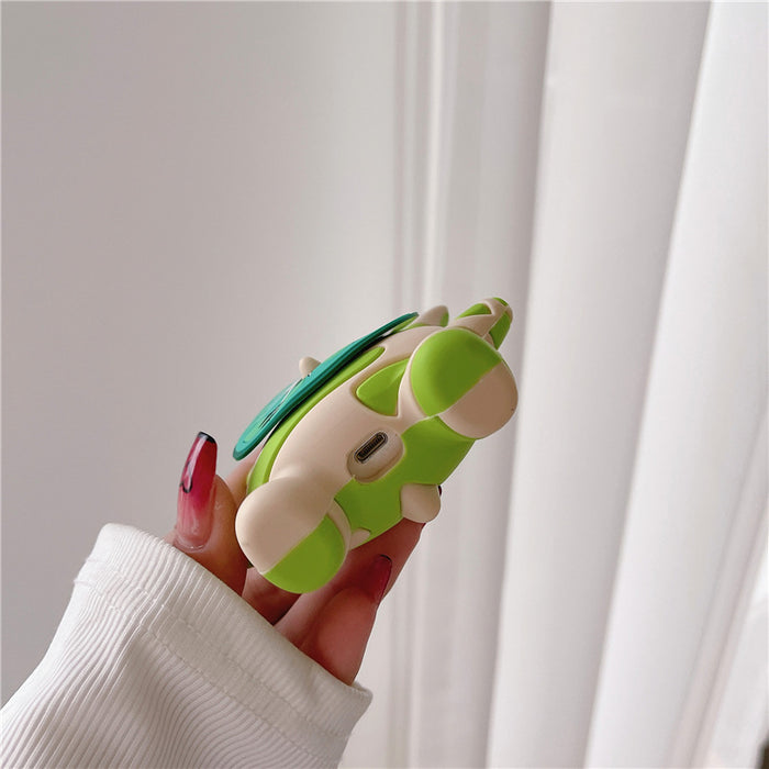 Korok AirPod Case for AirPods Pro: green, teal butterflies and leafy botanical motifs, cartoon, botanical, stylized style