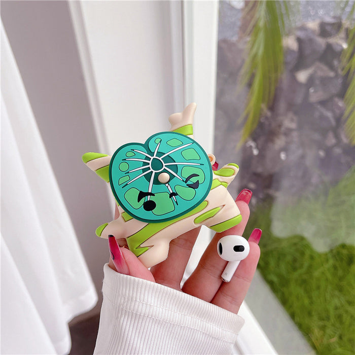 Korok AirPod Case for AirPods Pro: green, teal butterflies and leafy botanical motifs, cartoon, botanical, stylized style