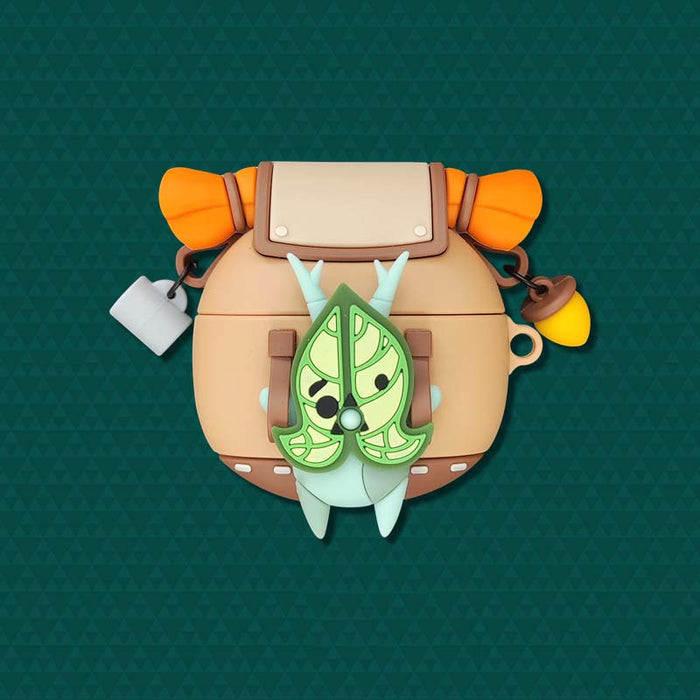 Korok AirPods Case with Glow-in-the-Dark Feature: tan, brown leaf-faced character, cute cartoon, kawaii style