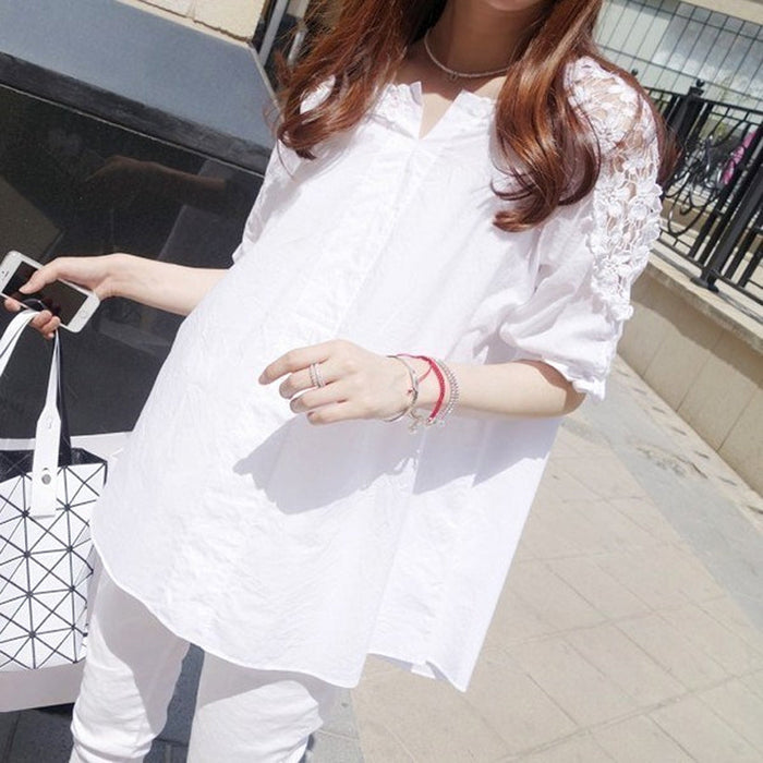 Lace Sleeve Blouse, Summer Street Style: white white blouse/tunic top, feminine casual style