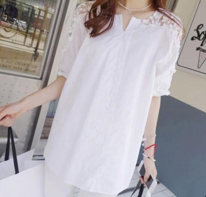Lace Sleeve Blouse, Summer Street Style: white white blouse/tunic top, feminine casual style