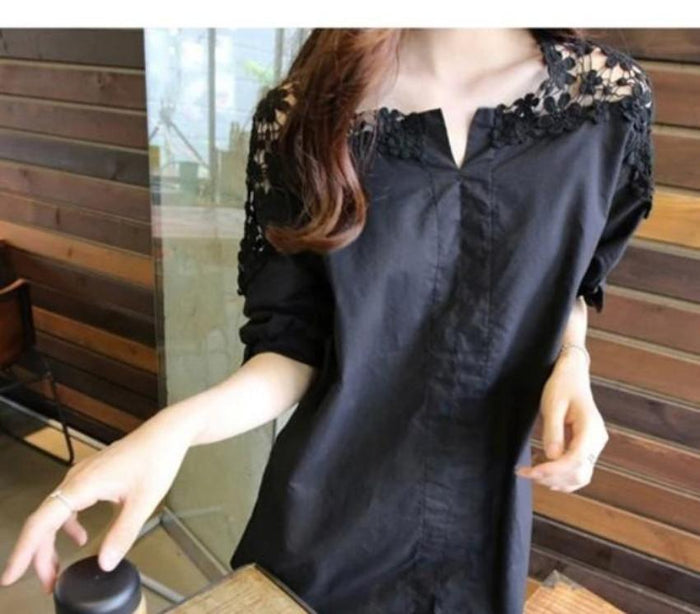 Lace Sleeve Blouse, Summer Street Style: white white blouse/tunic top, feminine casual style