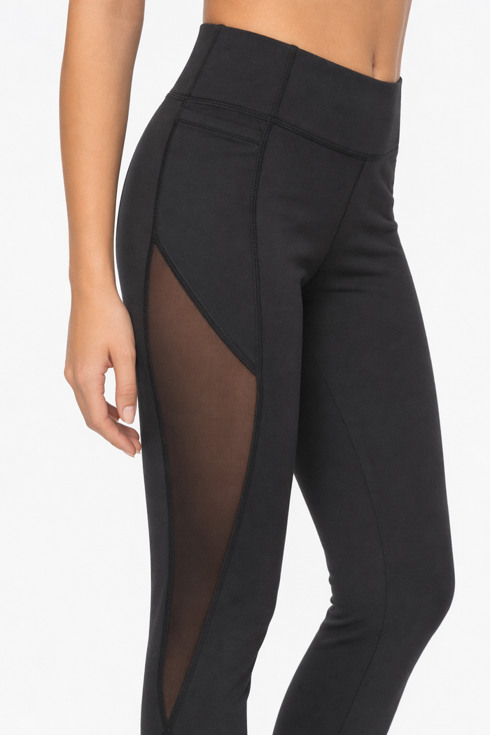 Lace-Trimmed Mesh Yoga Leggings for Women with Elastic Waist Default