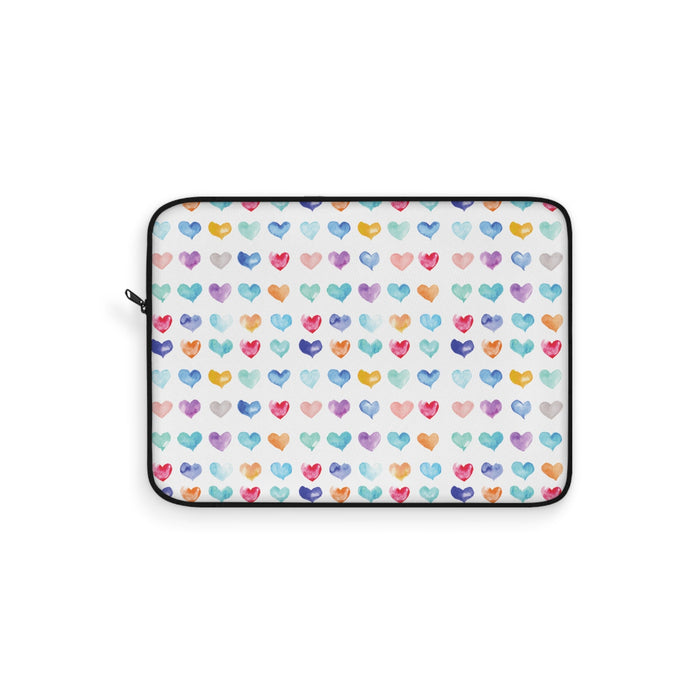 Laptop Sleeve, A Million Hearts Design: white, blue multicolored heart pattern, colorful kawaii style