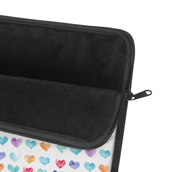 Laptop Sleeve, A Million Hearts Design: white, blue multicolored heart pattern, colorful kawaii style