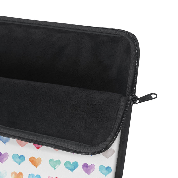Laptop Sleeve, A Million Hearts Design: white, blue multicolored heart pattern, colorful kawaii style