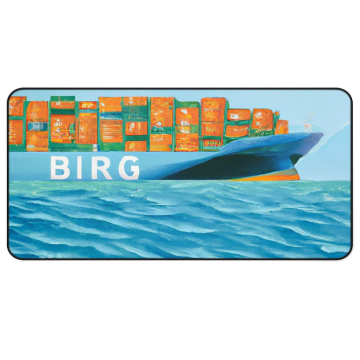 Large Artistic Mouse Pad for Cargo Ships: blue, turquoise cargo ship at sea, colorful painted illustration style