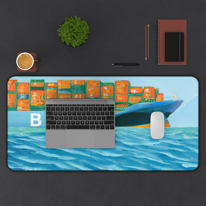 Large Artistic Mouse Pad for Cargo Ships: blue, turquoise cargo ship at sea, colorful painted illustration style