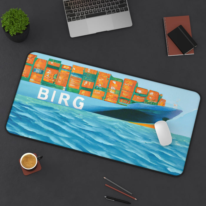 Large Artistic Mouse Pad for Cargo Ships: blue, turquoise cargo ship at sea, colorful painted illustration style