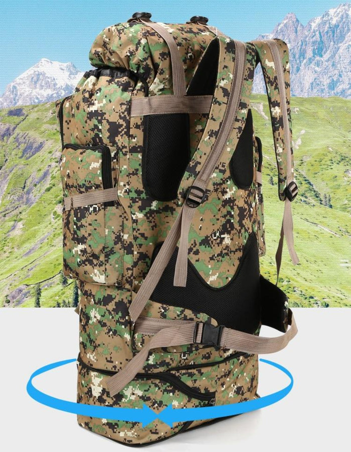 Large Capacity Waterproof Backpack for Outdoor Camping and Hiking (100L): gray, beige rucksack/backpack, military tactical st