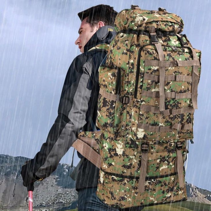 Large Capacity Waterproof Backpack for Outdoor Camping and Hiking (100L): gray, beige rucksack/backpack, military tactical st
