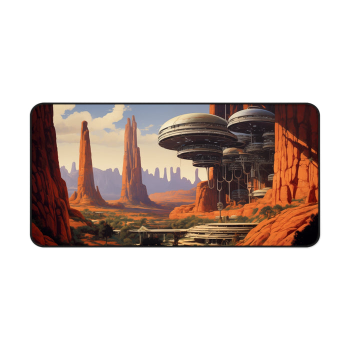 Large Gaming Mouse Pad: Arizona Extraterrestrial Spaceship: orange, rust red science-fiction desert landscape, sci-fi concept