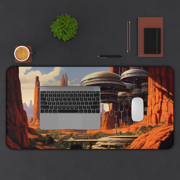 Large Gaming Mouse Pad: Arizona Extraterrestrial Spaceship: orange, rust red science-fiction desert landscape, sci-fi concept