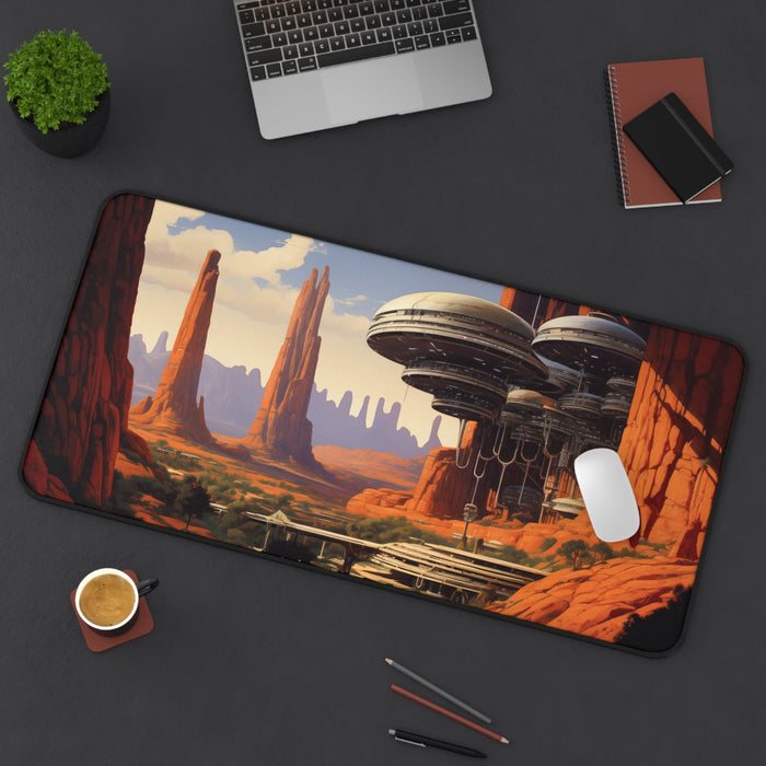 Large Gaming Mouse Pad: Arizona Extraterrestrial Spaceship: orange, rust red science-fiction desert landscape, sci-fi concept