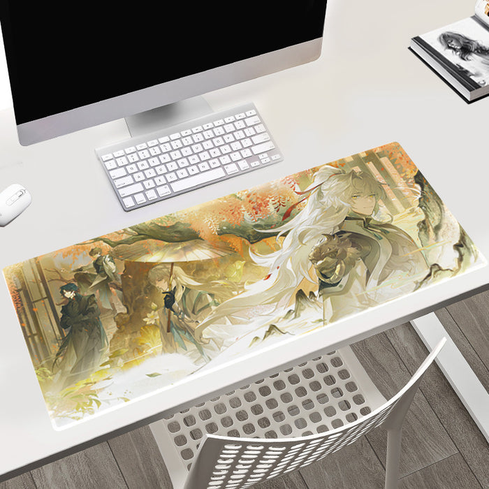 Large Honkai Star Rail Mouse Pad: beige, cream anime-style fantasy characters, anime fantasy illustration style