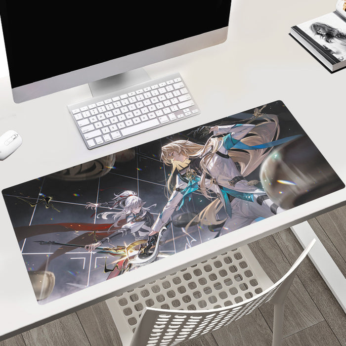Large Honkai Star Rail Mouse Pad: beige, cream anime-style fantasy characters, anime fantasy illustration style