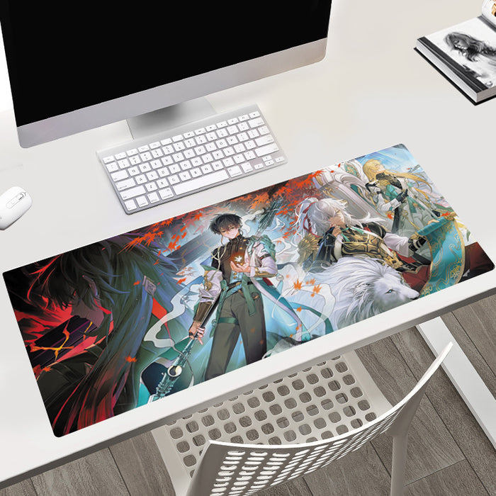 Large Honkai Star Rail Mouse Pad: beige, cream anime-style fantasy characters, anime fantasy illustration style
