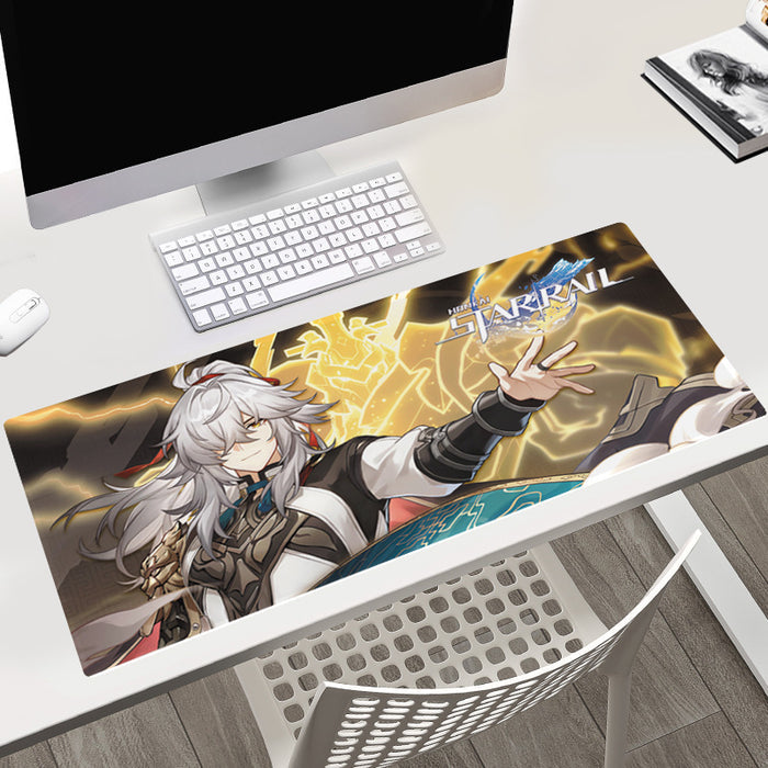 Large Honkai Star Rail Mouse Pad: beige, cream anime-style fantasy characters, anime fantasy illustration style
