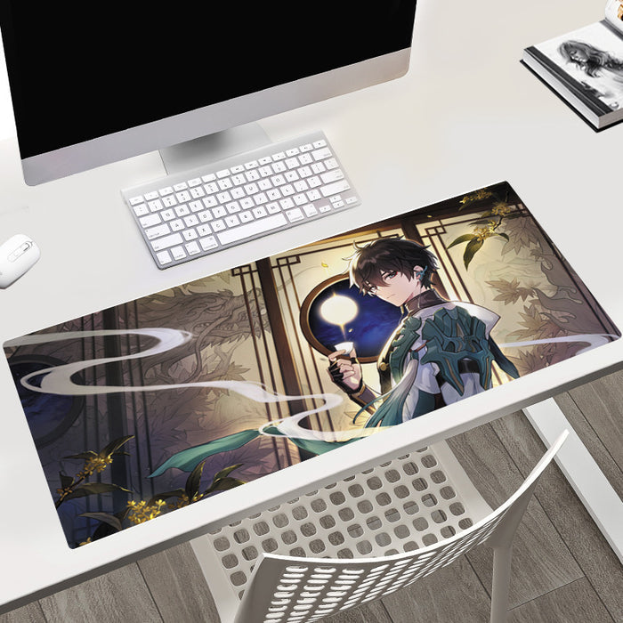 Large Honkai Star Rail Mouse Pad: beige, cream anime-style fantasy characters, anime fantasy illustration style