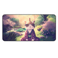 Large Mouse Pad for Zen Cat Meditation: purple, pink cat character in traditional Japanese-style clothing, cute stylized fant
