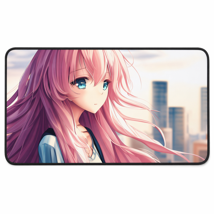Large Pink Mouse Pad featuring an Anime Girl with Colorful Hair Default