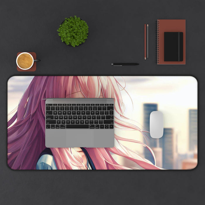Large Pink Mouse Pad featuring an Anime Girl with Colorful Hair: pink, purple anime-style girl with pink hair, anime/cartoon