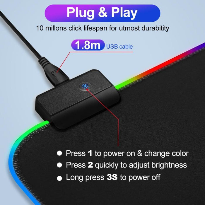 Large Size Dragon RGB Gaming Mouse Pad, Illuminated with a Single Touch: black, multicolor RGB edge lighting RGB illuminated
