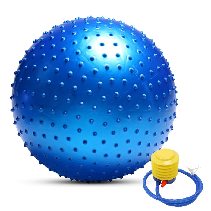 Large Size Fitness Massage Yoga Ball with Air Pump, Preventing Breakage: blue, yellow spiky exercise ball with hand pump, min