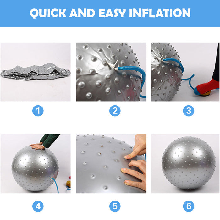 Large Size Fitness Massage Yoga Ball with Air Pump, Preventing Breakage: blue, yellow spiky exercise ball with hand pump, min