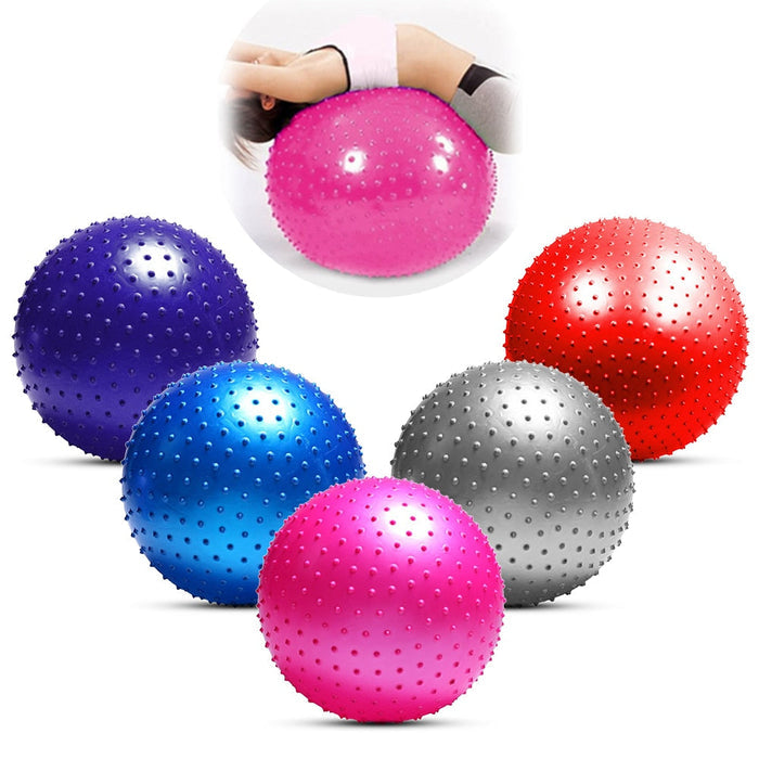 Large Size Fitness Massage Yoga Ball with Air Pump, Preventing Breakage: blue, yellow spiky exercise ball with hand pump, min
