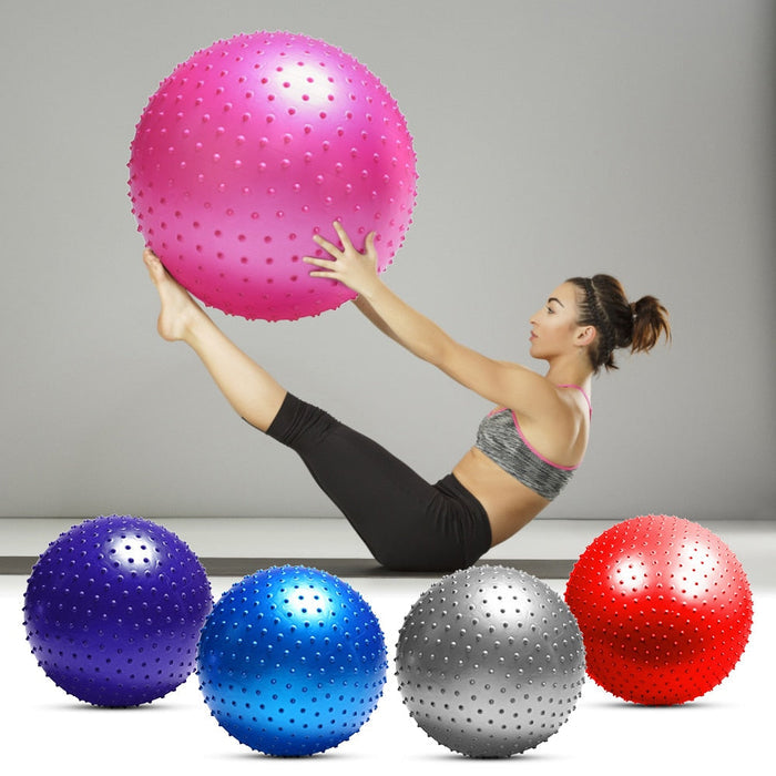 Large Size Fitness Massage Yoga Ball with Air Pump, Preventing Breakage: blue, yellow spiky exercise ball with hand pump, min