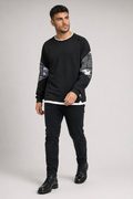 Layered Look Men's Sweatshirt with Elbow Prints Black