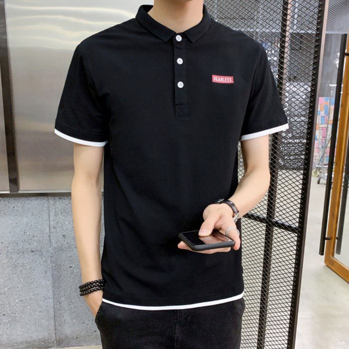 Layered Look Polo Shirt for Men with Short Sleeves: black, white short-sleeve polo shirt, minimal casual style