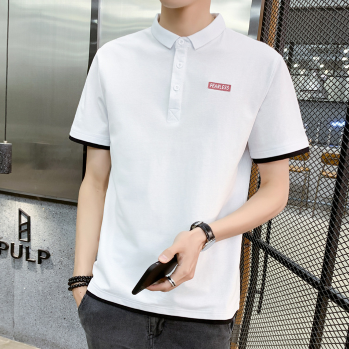 Layered Look Polo Shirt for Men with Short Sleeves: black, white short-sleeve polo shirt, minimal casual style