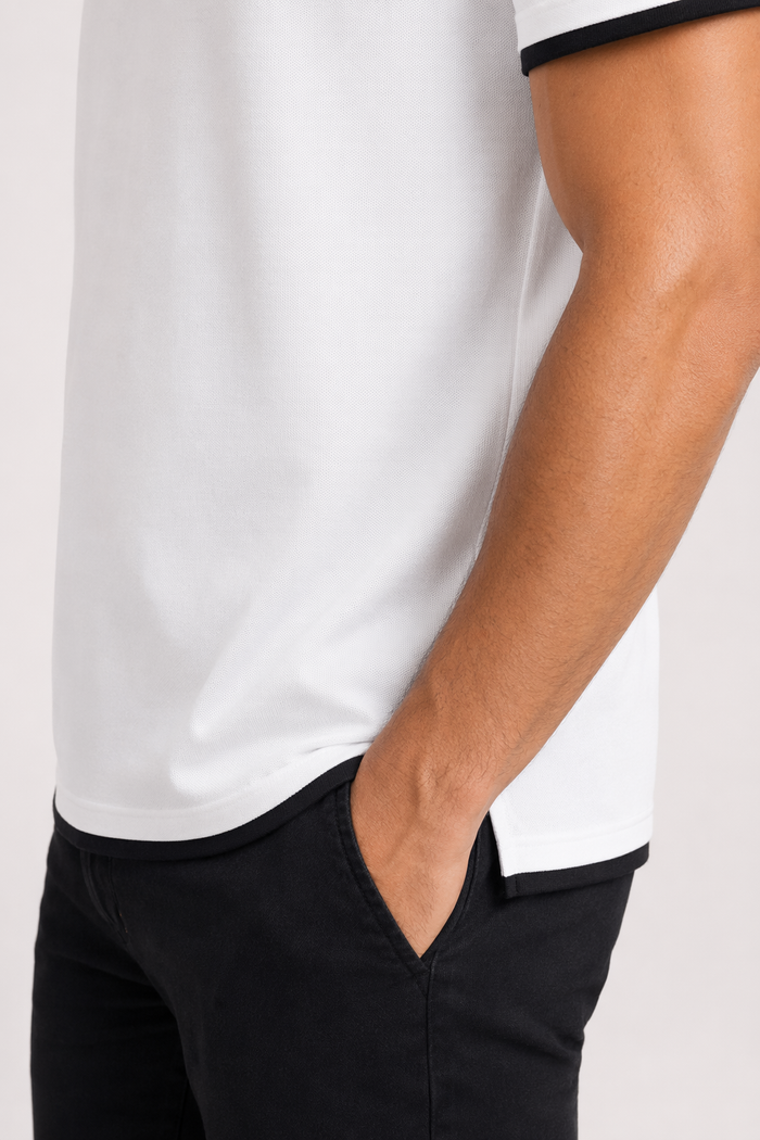 Layered Look Polo Shirt for Men with Short Sleeves White