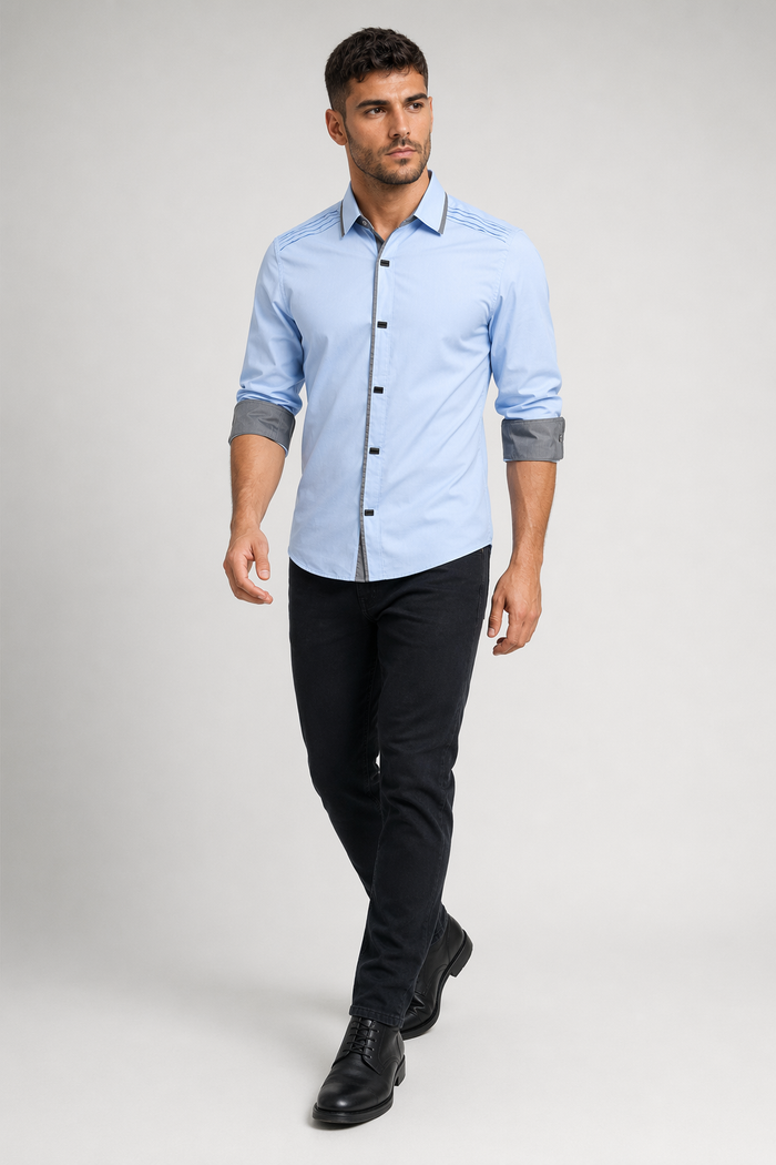 Layered Shoulder Detail Men's Shirt Blue
