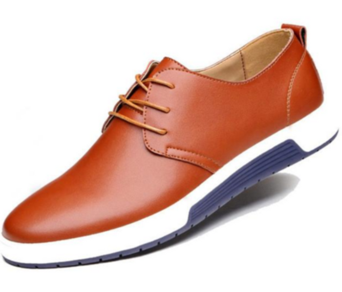 Leather Lace-Up Shoes for Men's Everyday Wear: brown-orange, tan lace-up shoe, minimal casual dress shoe style