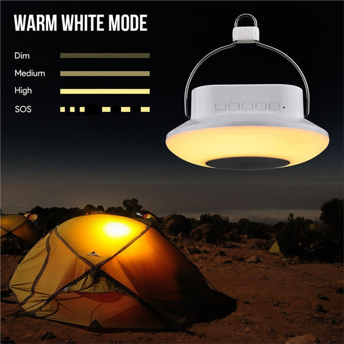 LED Bluetooth Speaker with Touch Control for Camping: white, black portable camping lantern, minimal functional outdoor style