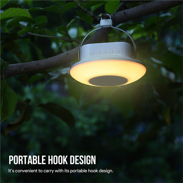 LED Bluetooth Speaker with Touch Control for Camping: white, black portable camping lantern, minimal functional outdoor style