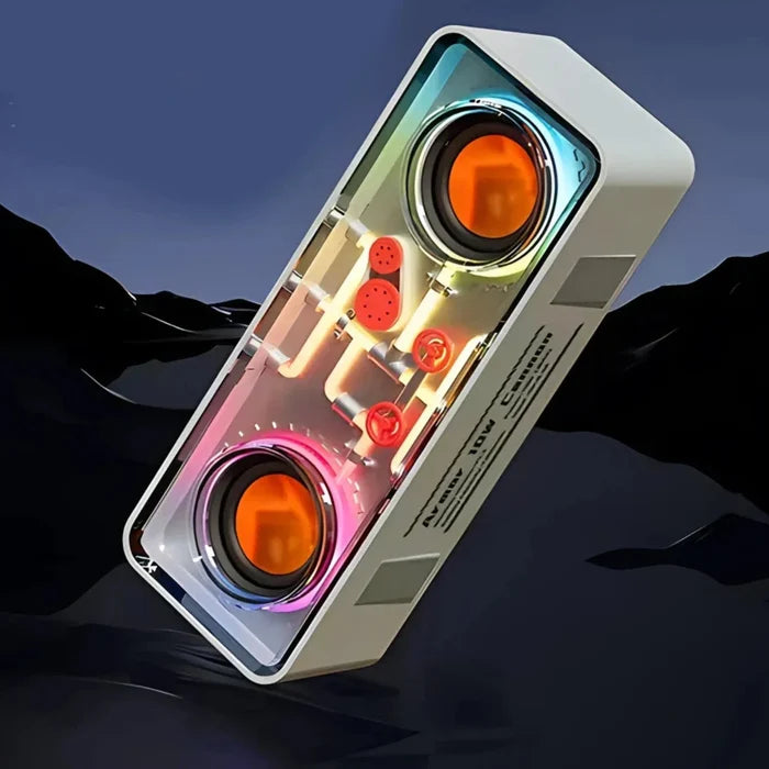 LED Gaming Bluetooth Speaker with RGB Lighting: white, black portable speaker, futuristic, techno style